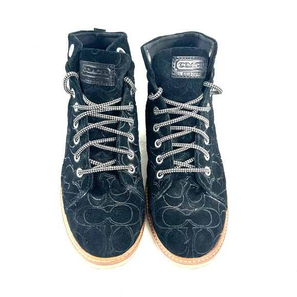 Coach Ester A4191 Women Size 10 Black Signature Embossed Suede Bootie Lace Up - Picture 2 of 8